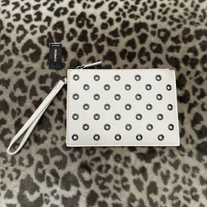 Express Grommet Embellished Wristlet Purse in White